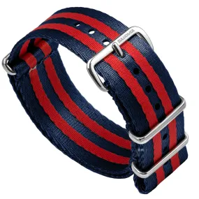 1973 British Military Watch Strap: ARMOURED - Navy Blue/Red, Polished