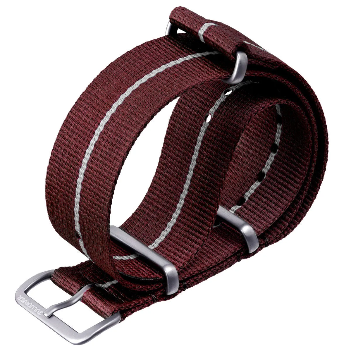 1973 British Military Watch Strap: CADET Marine Nationale - Burgundy, White Stripe