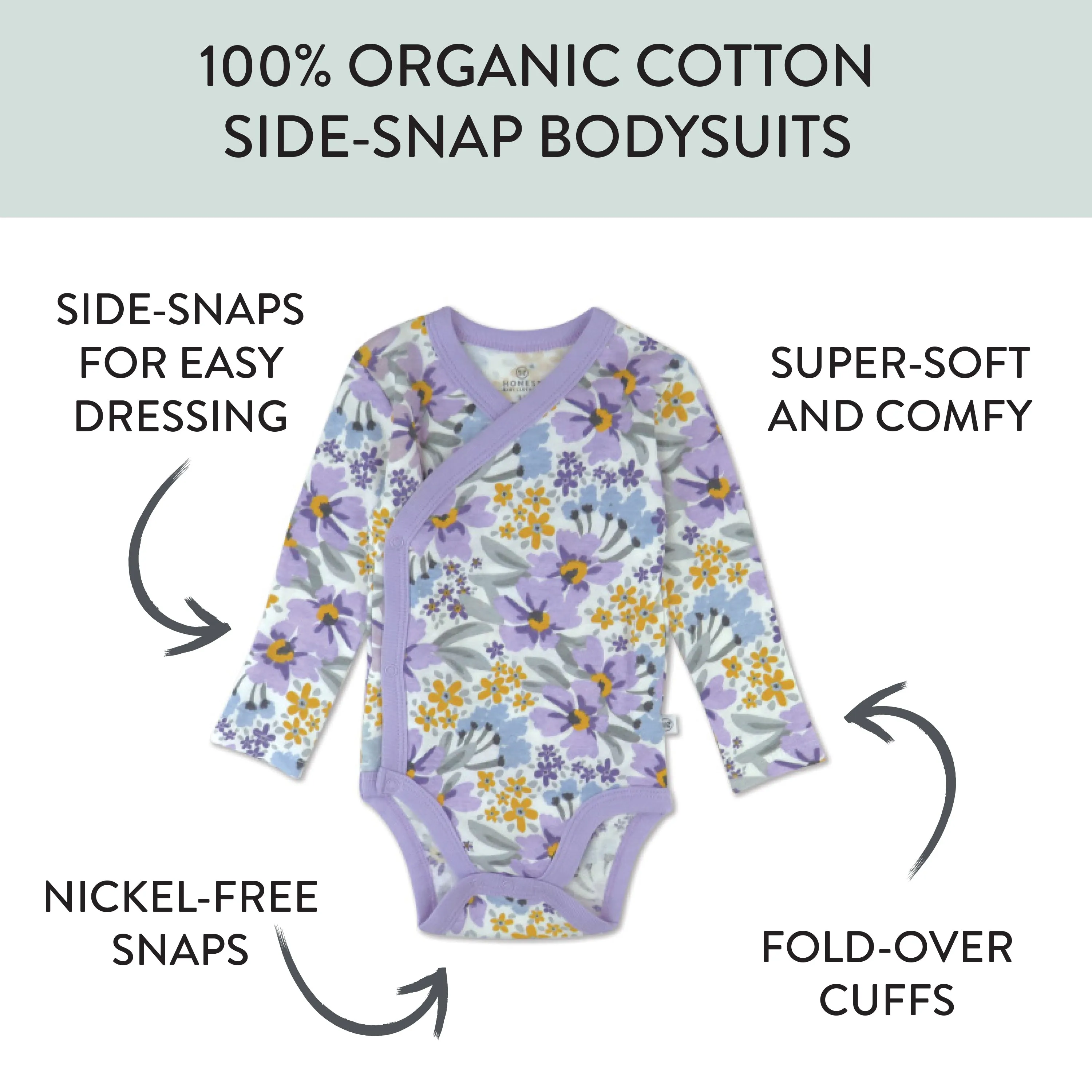 3-Pack Organic Cotton Long Sleeve Side-Snap Bodysuits