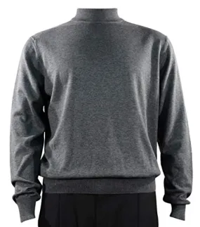 Bassiri Mock Neck, Full Cut, Long Sleeve. Knit Men's Dark Grey Sweater