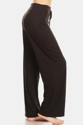 Black High Waist Drawstring Wide Leg Pants