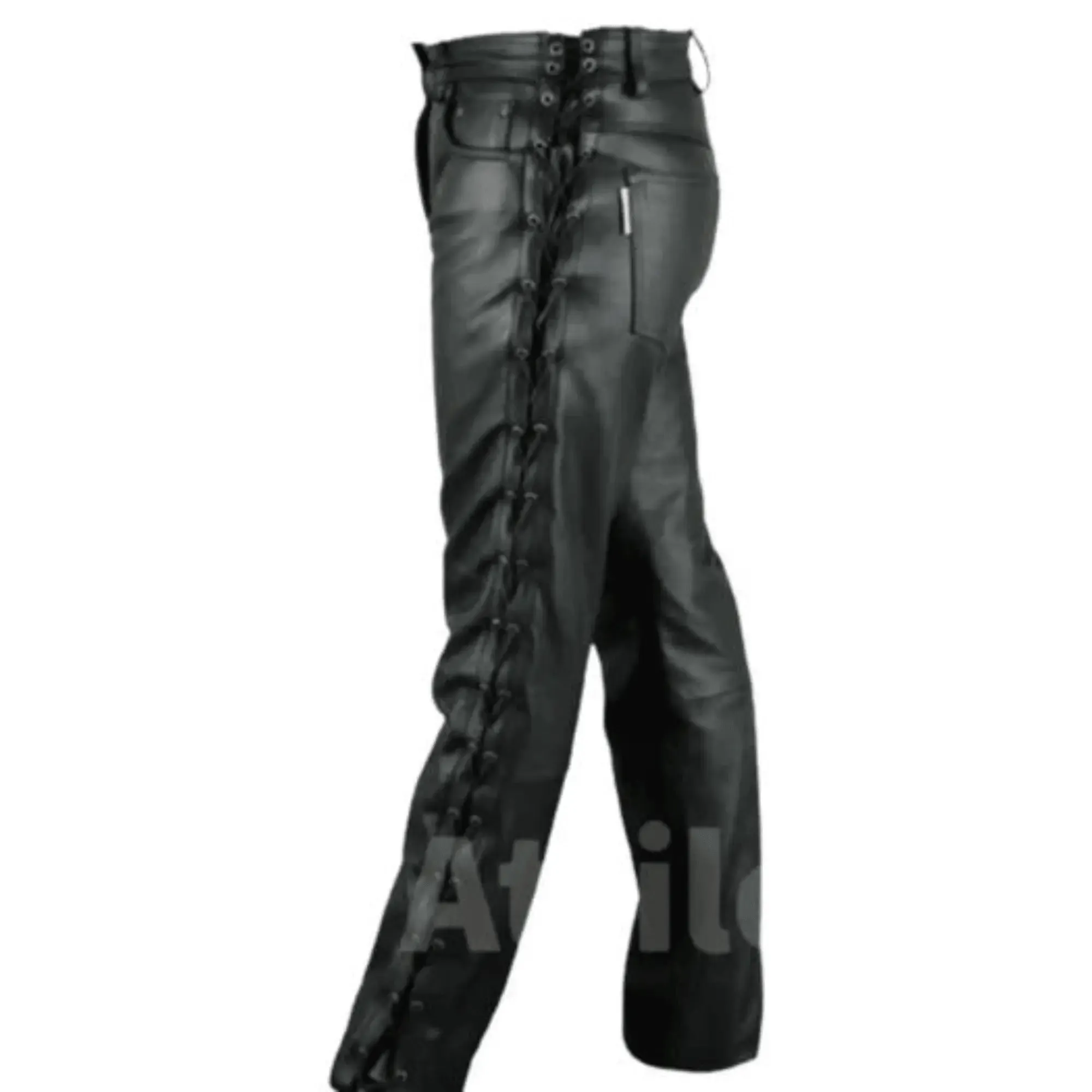 Black Lace up Leather Pants