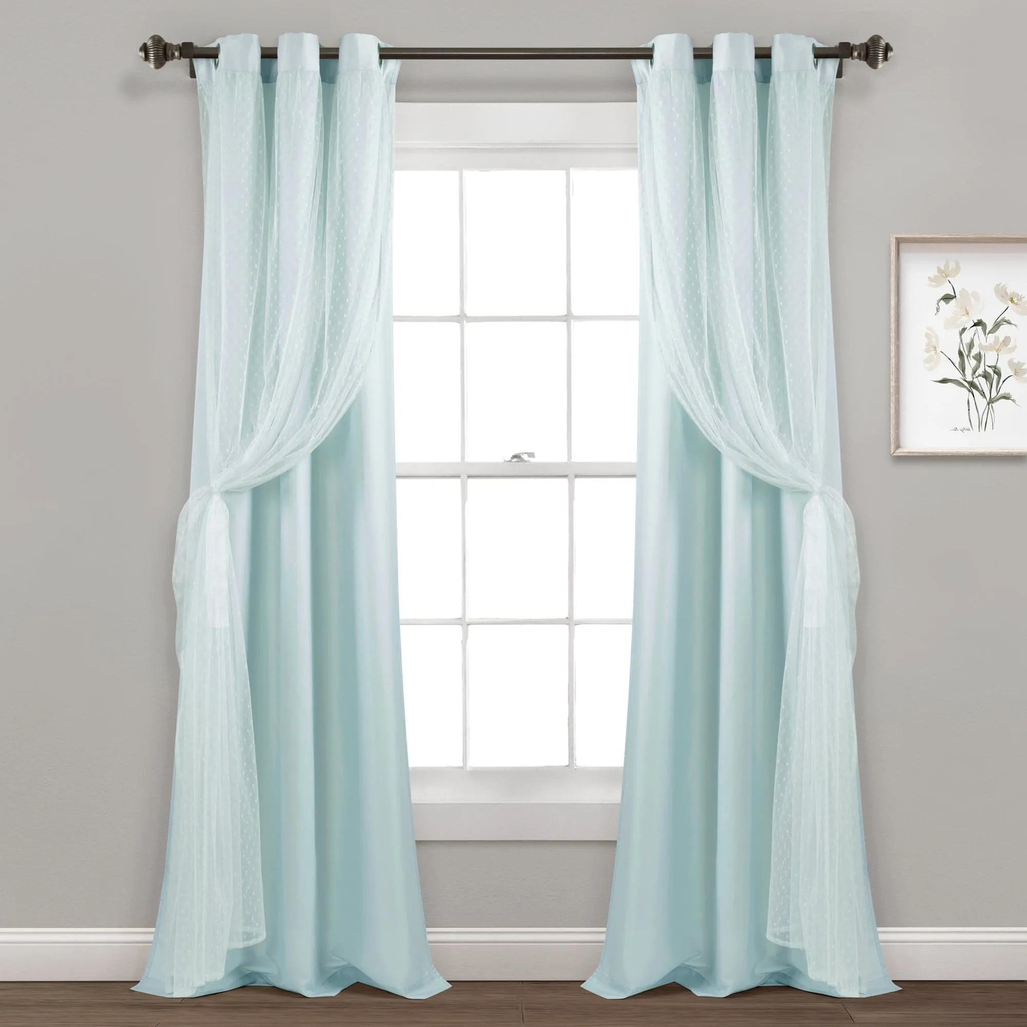 Cottage Polka Dot Sheer Window Curtain Panel Set