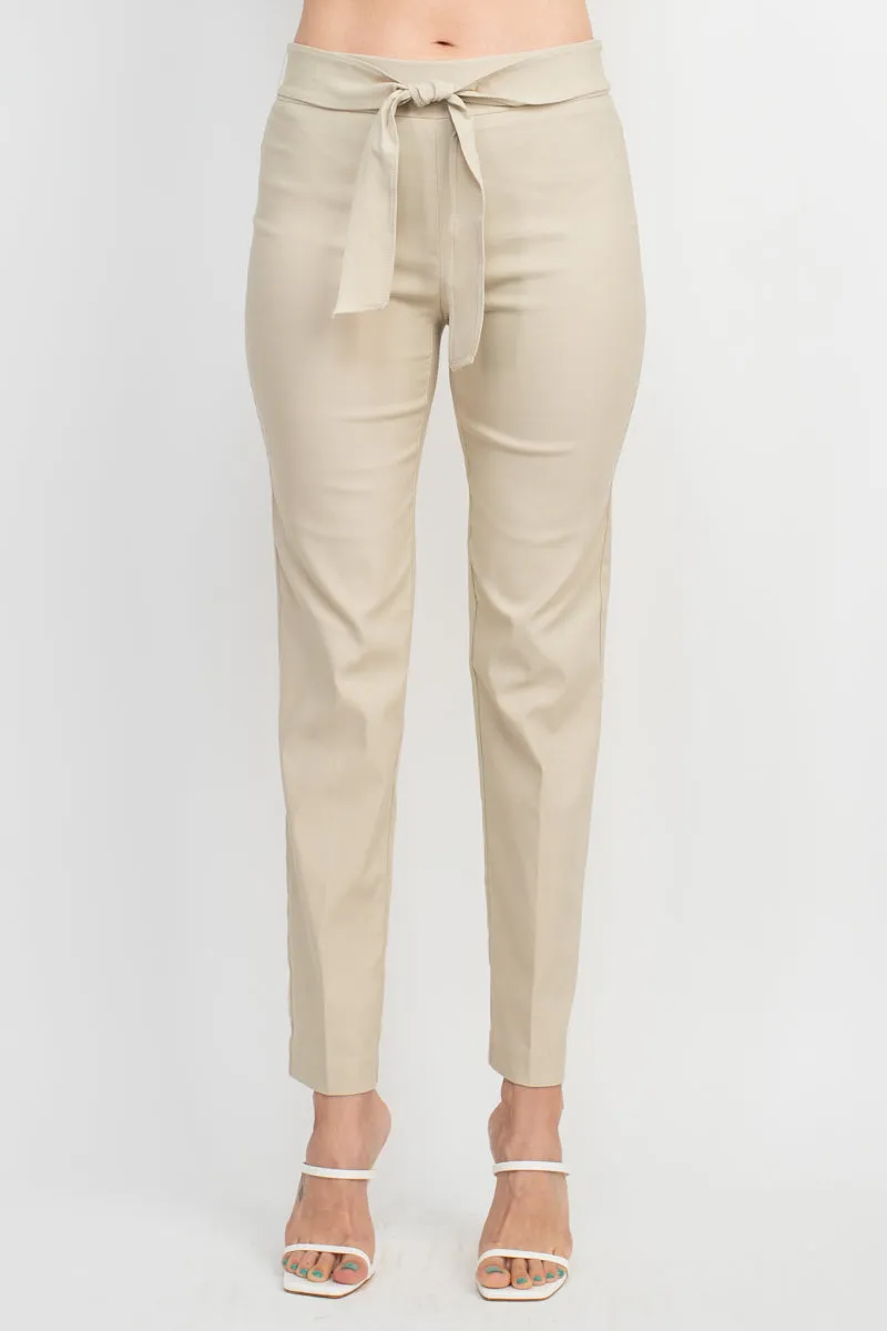 Counterparts Mid Rise Banded Waist Tie Waist Luxe Stretch Slim Leg Pant