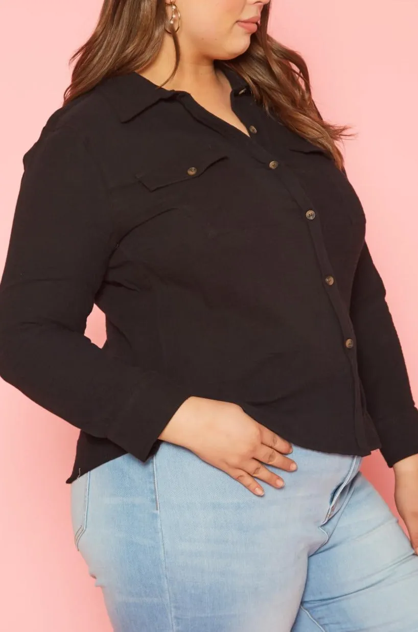 Hi Curvy Plus Size Collar Neck Button Up Shirts