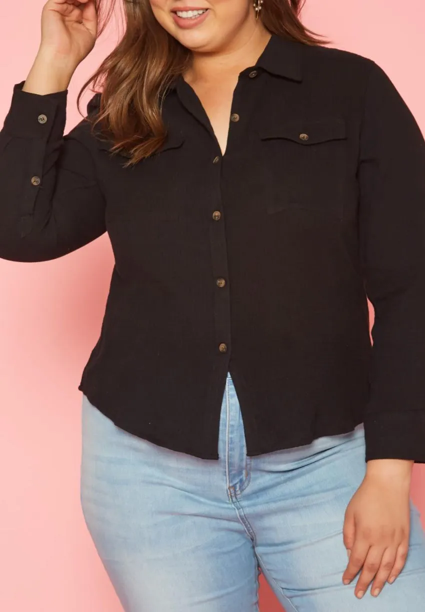 Hi Curvy Plus Size Collar Neck Button Up Shirts