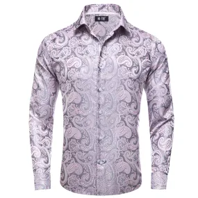 Hi-Tie Button Down Shirt Pale Pink Paisley Silk Shirt for Men