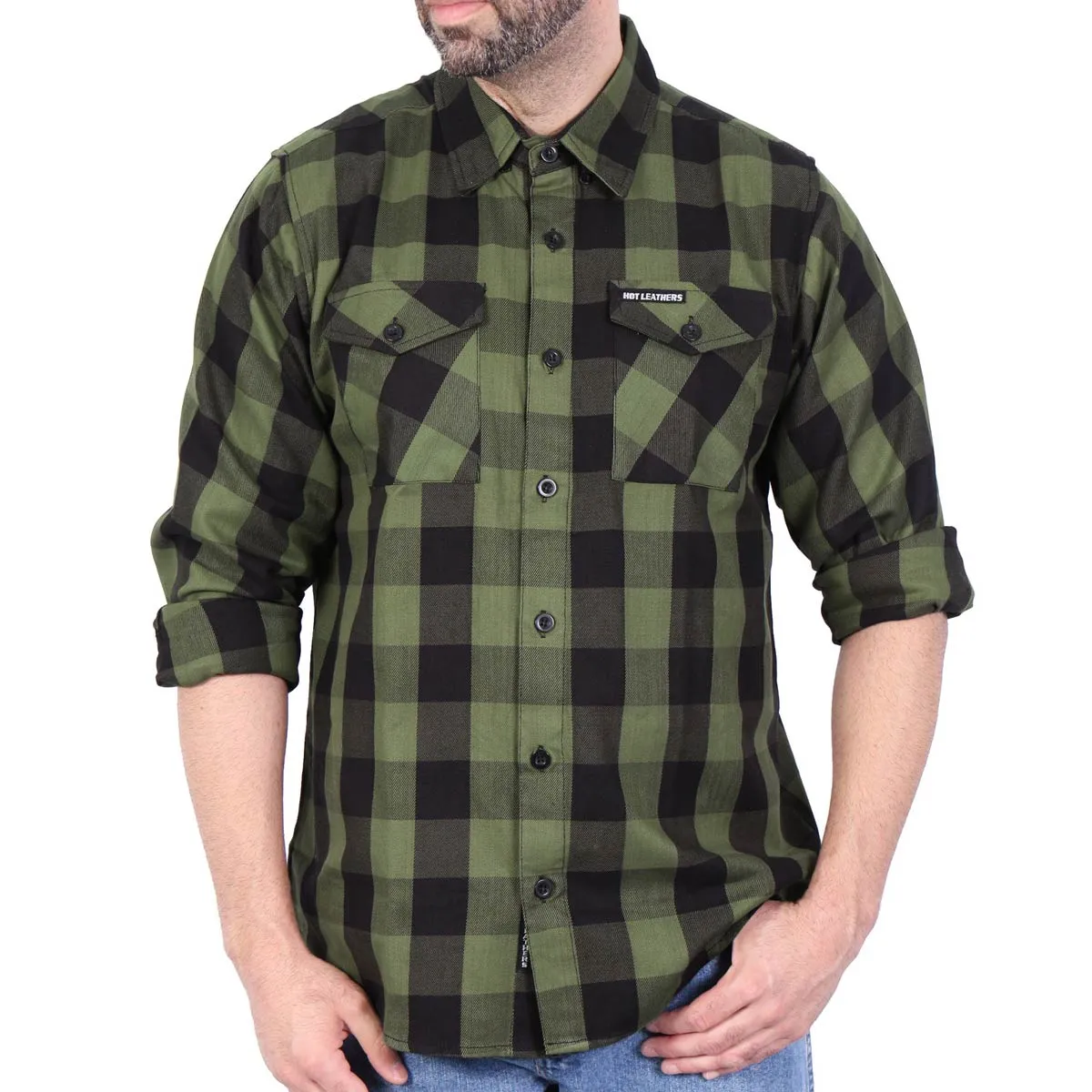 Hot Leathers FLM2027 Men's OD Green and Black Long Sleeve Flannel