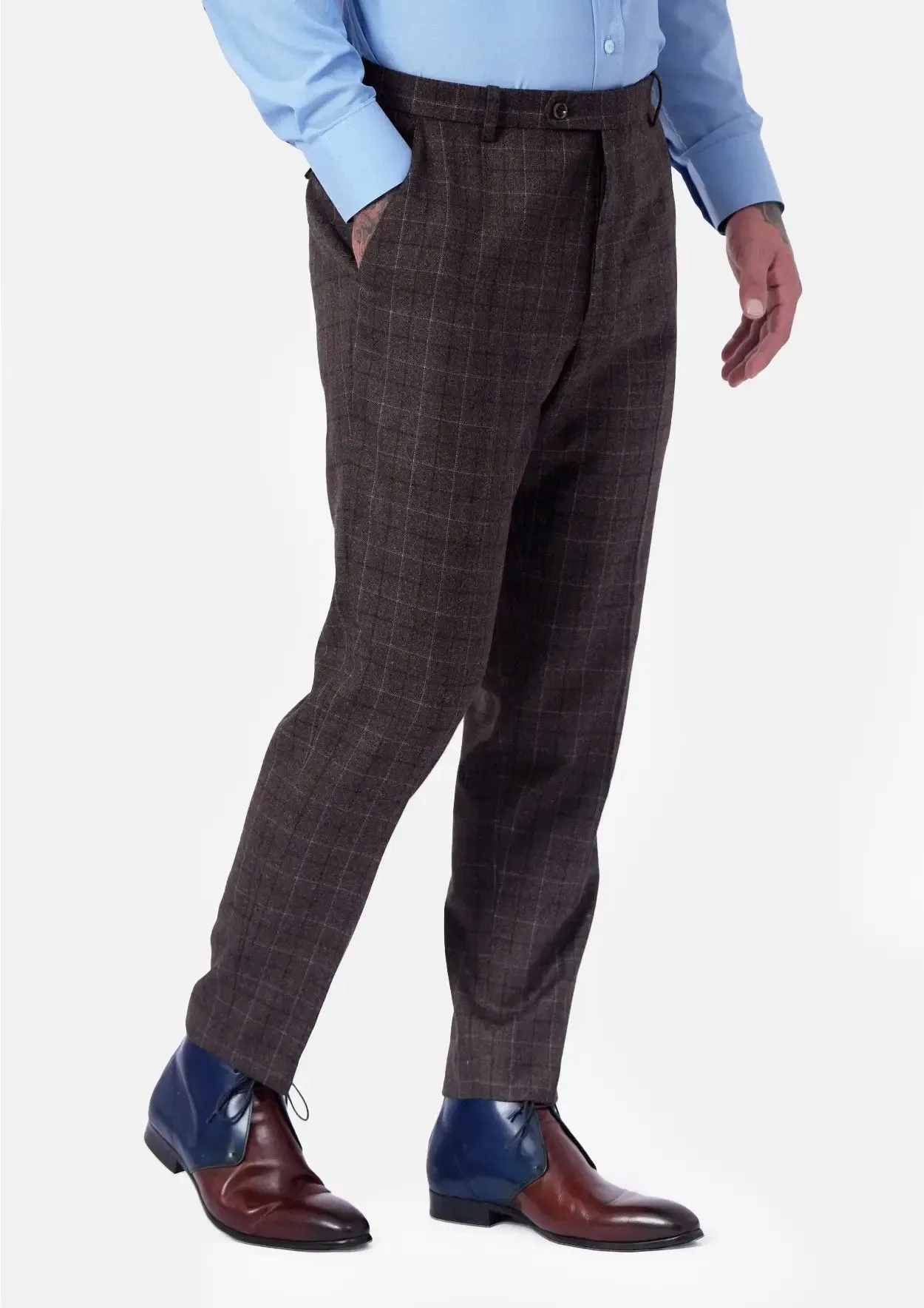 Montauk Cedar Brown Flannel Windowpane Suit