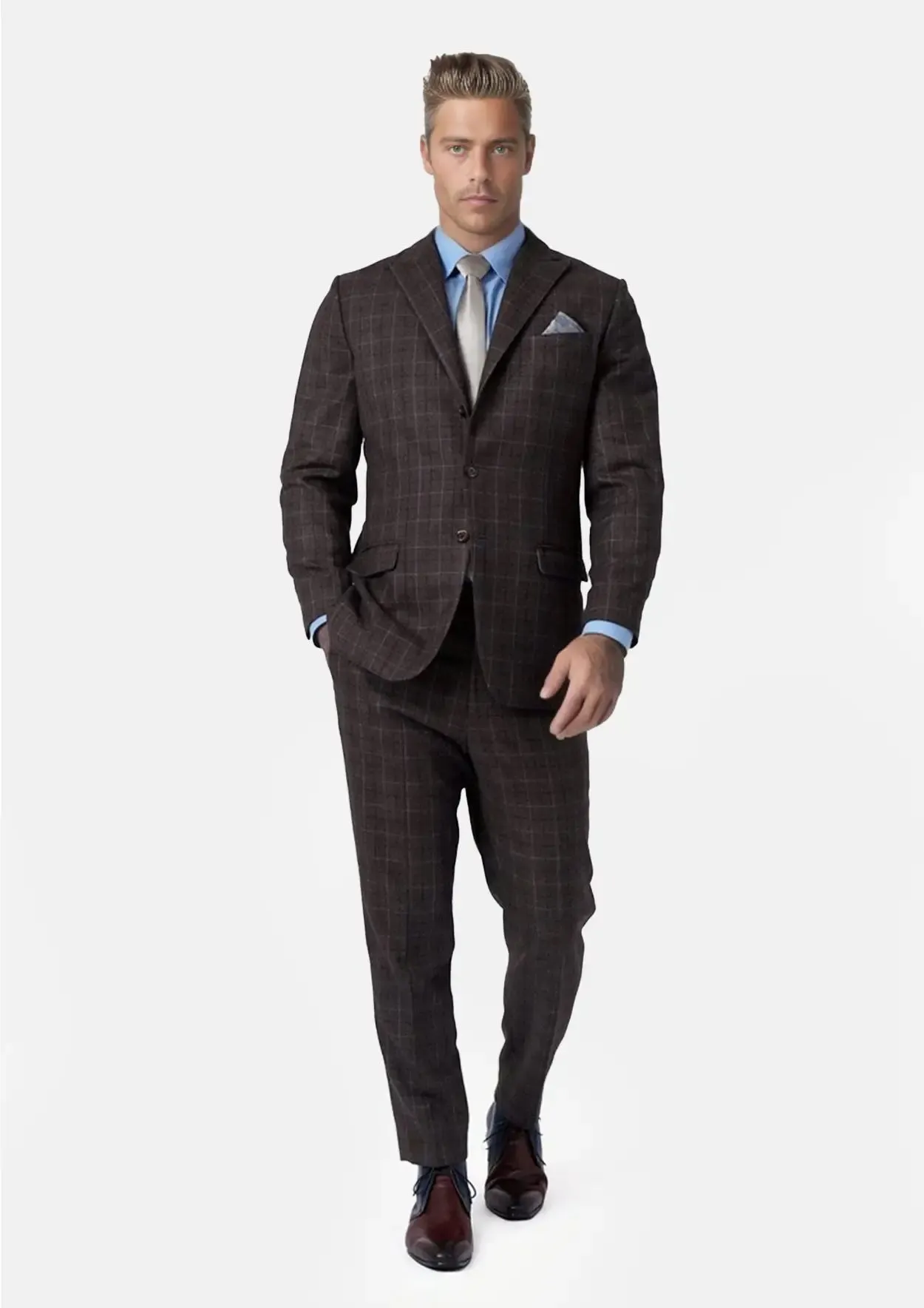 Montauk Cedar Brown Flannel Windowpane Suit