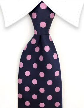 Navy Blue and Pink Polka Dot Tie