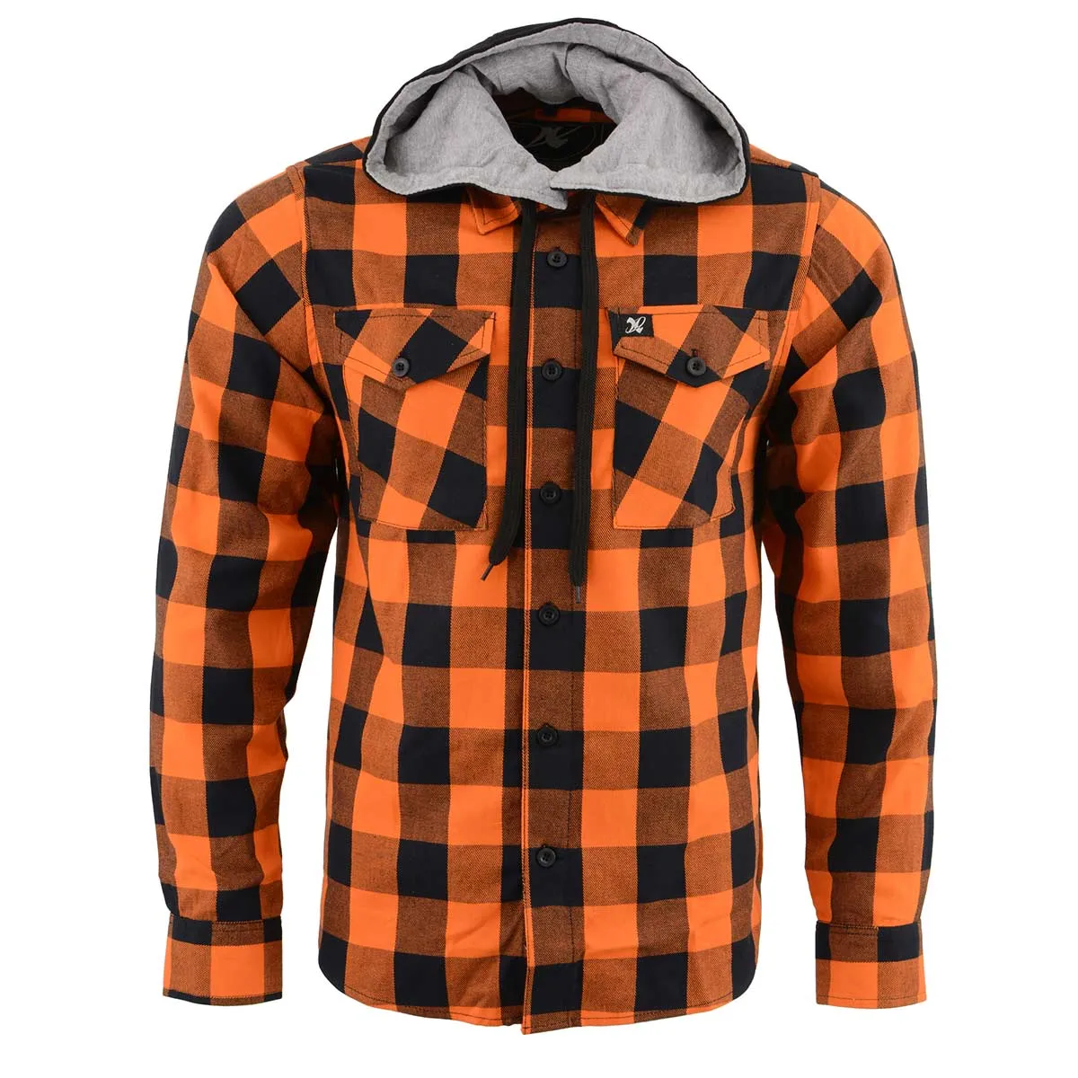 NexGen MNG11642 Men's Orange and Black Long Sleeve Cotton Flannel Shirt with Hoodie