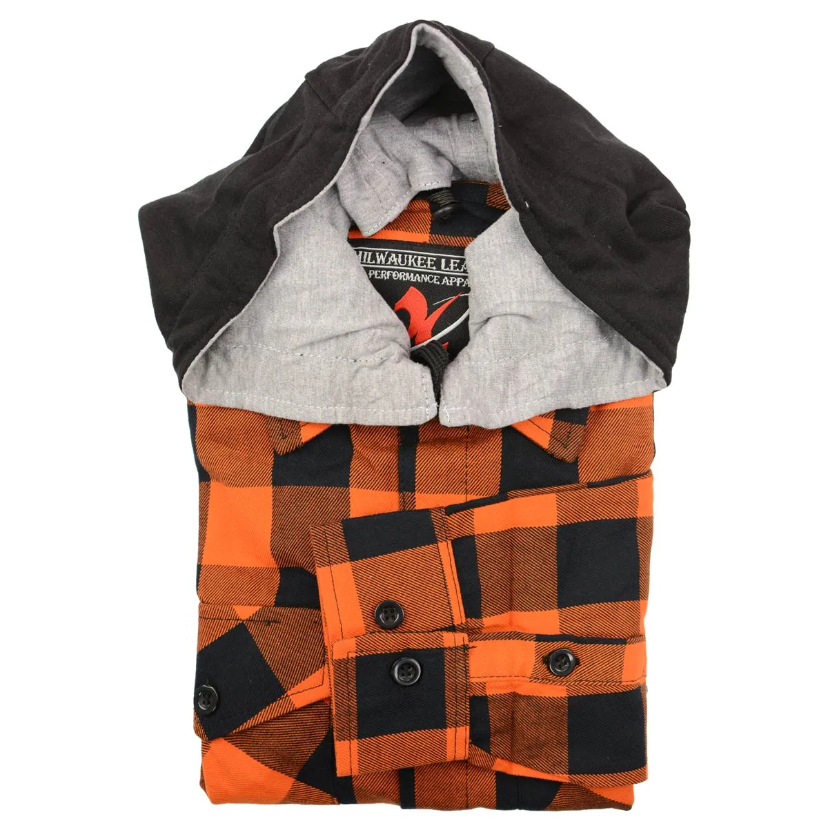 NexGen MNG11642 Men's Orange and Black Long Sleeve Cotton Flannel Shirt with Hoodie