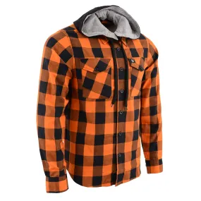 NexGen MNG11642 Men's Orange and Black Long Sleeve Cotton Flannel Shirt with Hoodie