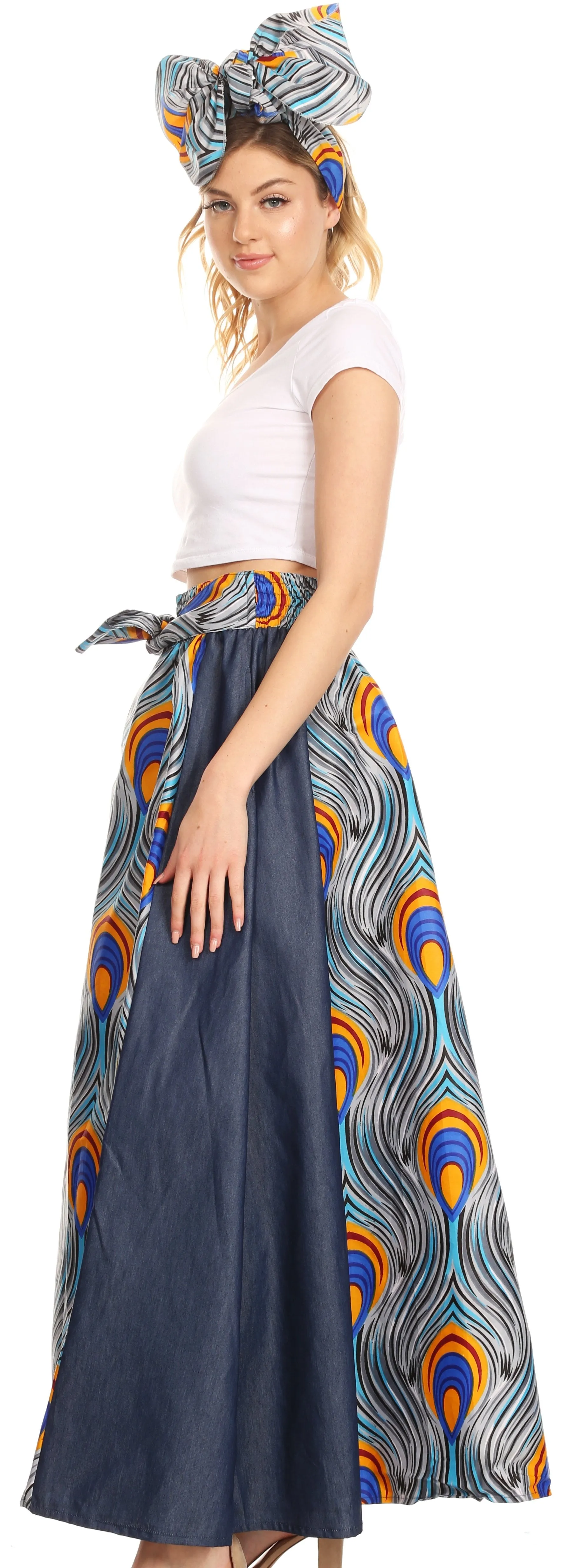 Sakkas Amarella Women's African Print Wide Leg Pants w/Pockets and Elastic Waist