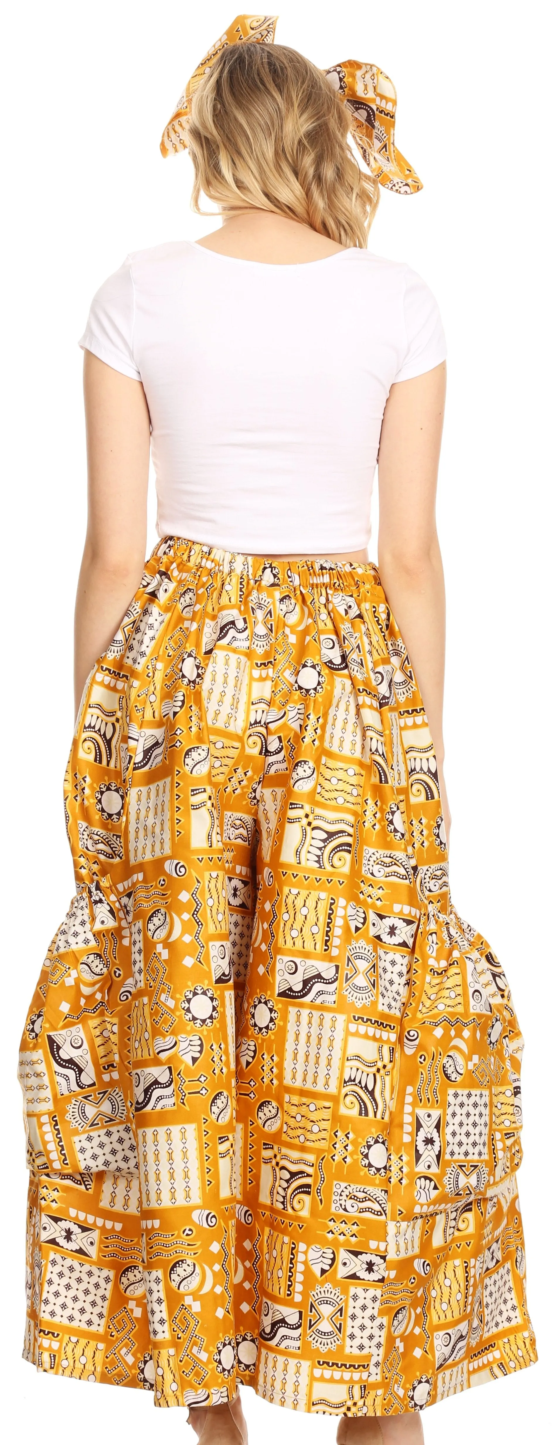 Sakkas Duru Women's African Ankara Print Wide Leg Culotte Pants Elastic Waist