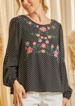 Savanna Jane Floral Embroidery Polka Dot Top~FINAL SALE