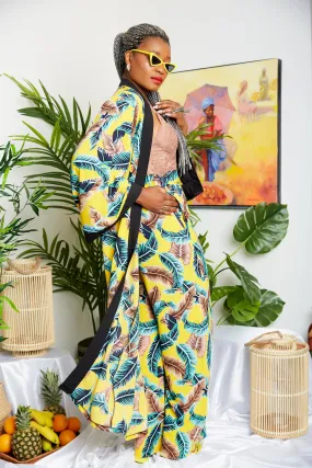 Tropical Yellow Crepe Print Kimono  (Trouser sold Separately)- Kelsey